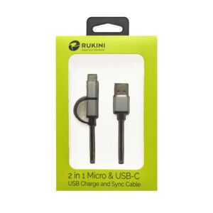 Rukini 2 in 1 Micro and USB-C Cable Silver Rukini 2 in 1 Micro and USB-C Cable Silver